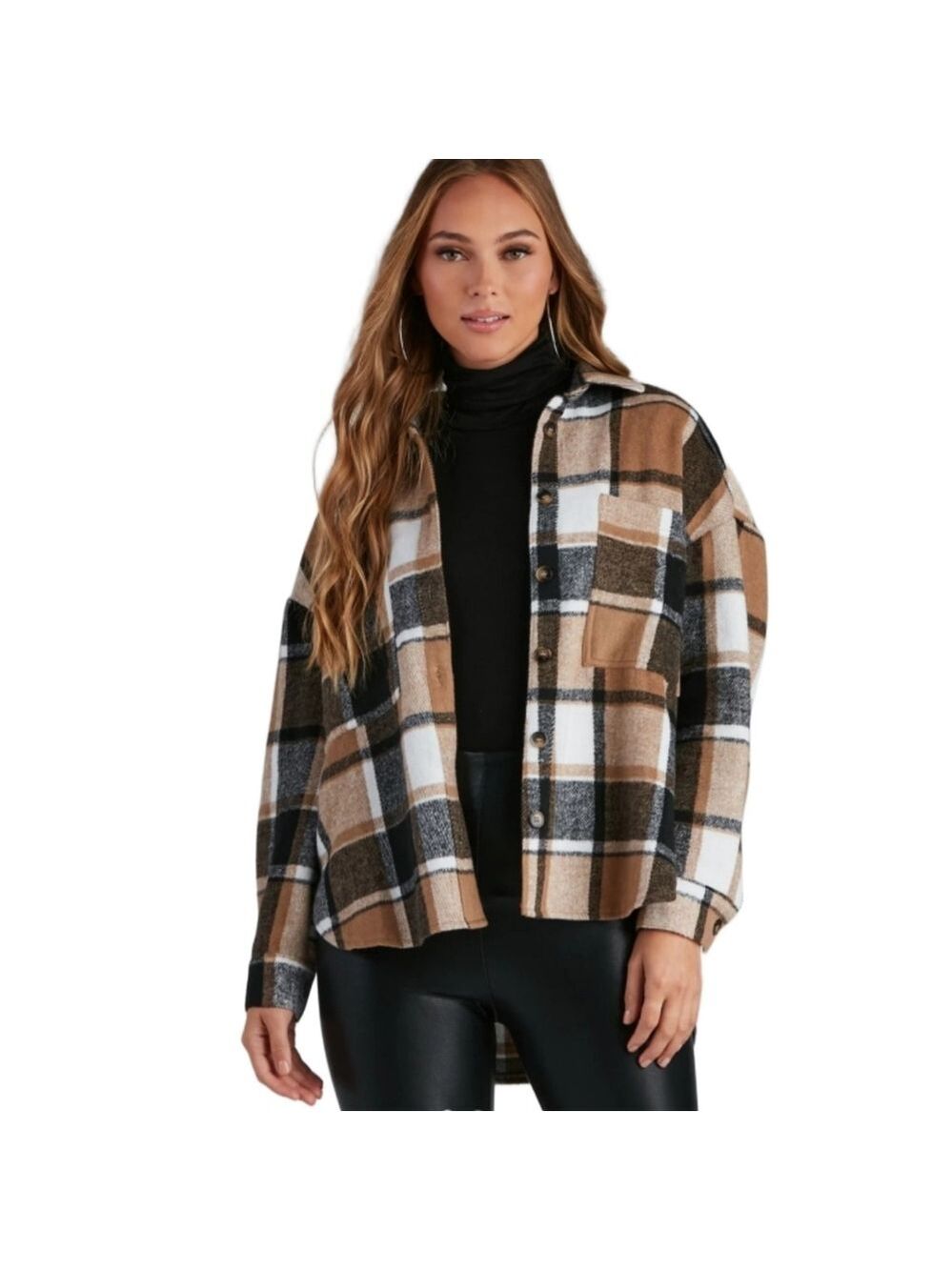 WOMEN'S ULTRA-SOFT LONG SLEEVE FLANNEL JACKET SHIRT SHACKET BROWN MEDIUM NWOT